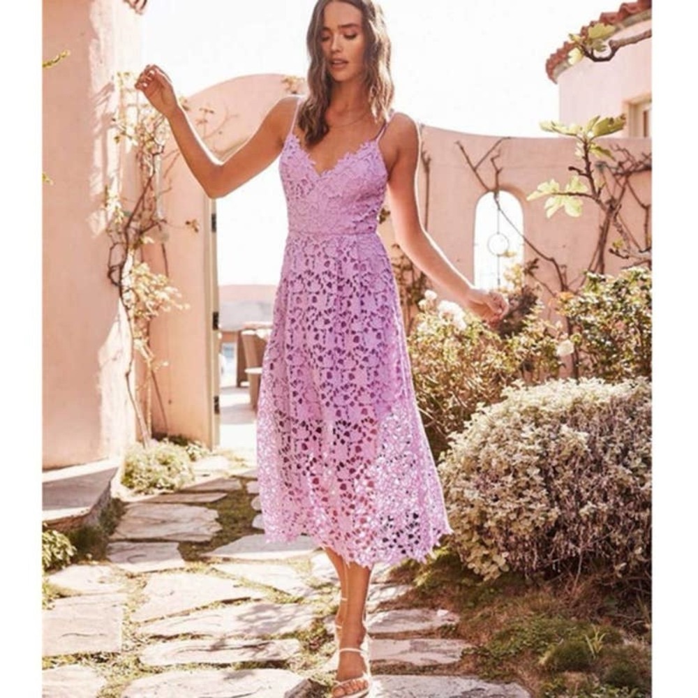 Astr Purple Spaghetti Strap Dress Midi